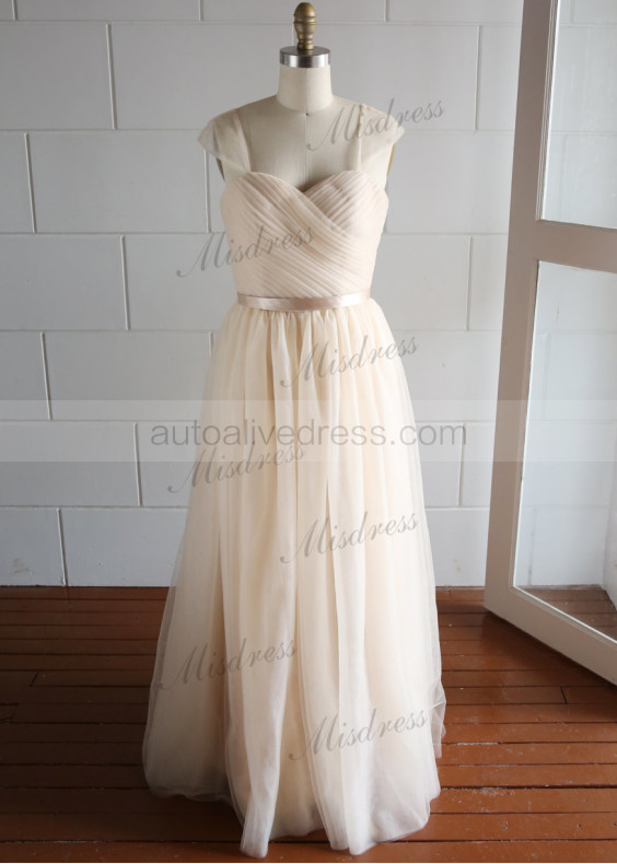Light Champagne Ruched Tulle Dreamy Bridesmaid Dress